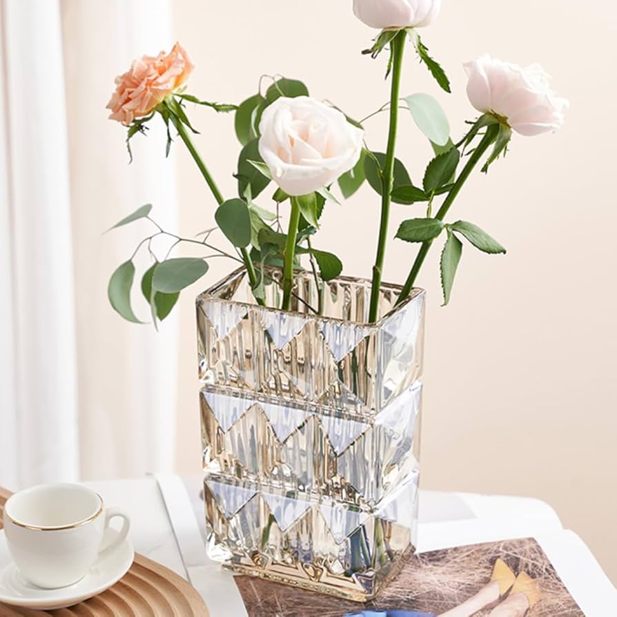 Amazon.co.jp: 四角型 花瓶 ガラス おしゃれ フラワーベース 大 直径