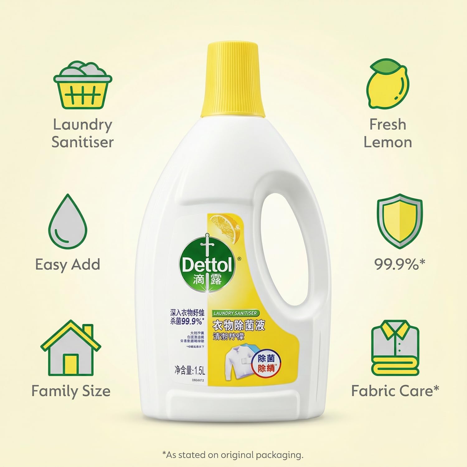 Dettol Laundry Sanitiser – Fresh Lemon Scent, 1.5L – Antibacterial