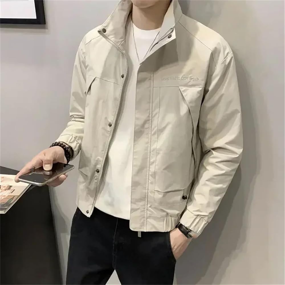 Men's Jacket Casual Long Sleeve Coat Solid Color Stand Collar