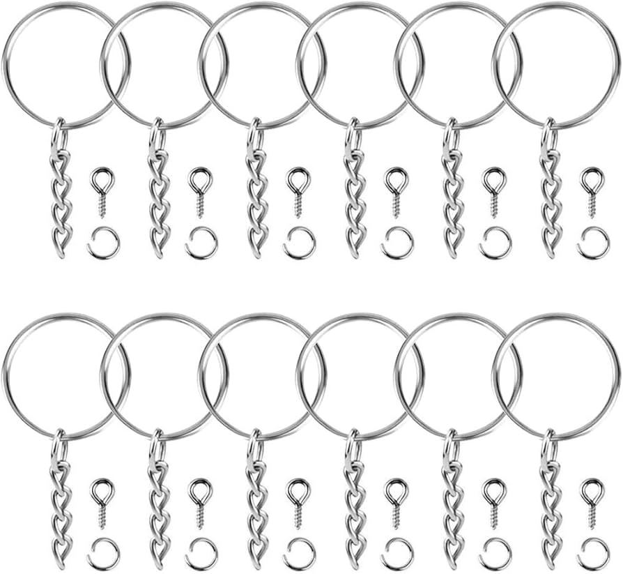 Paxcoo 100Pcs Keychain Rings with Chain and 100 Pcs Screw Eye Pins