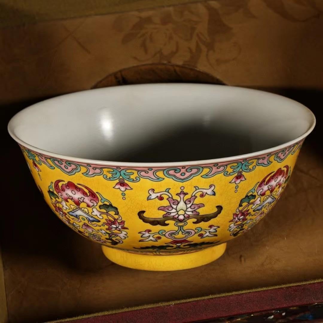 中国古美術・珍品旧蔵・七宝彩磁器の碗セット・茶碗・純手描き・箱付