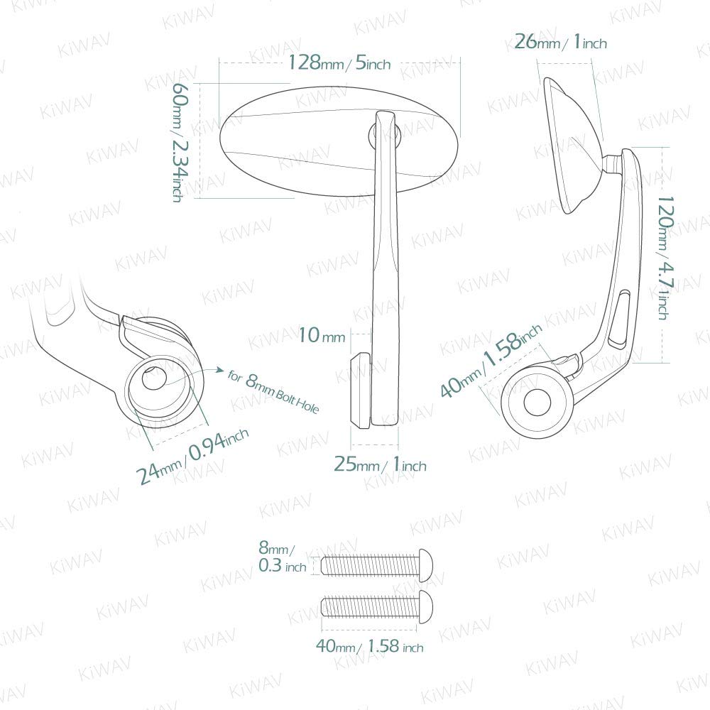 Amazon | KiWAV バーエンドミラー ウルトラ 黒 M8ネジ式 左右セット