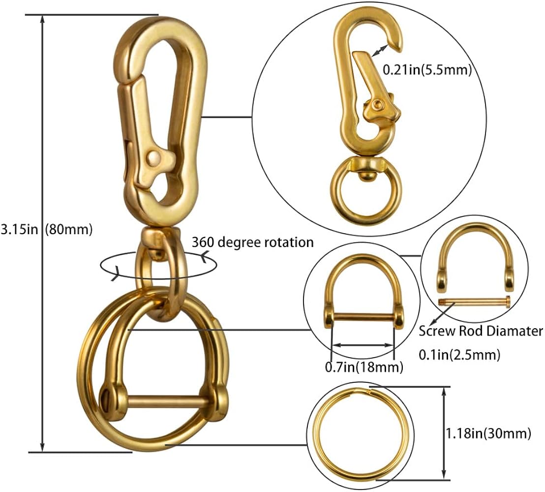 Dilidou Carabiner Keychain Clip, Brass Key Fob Keychain with D
