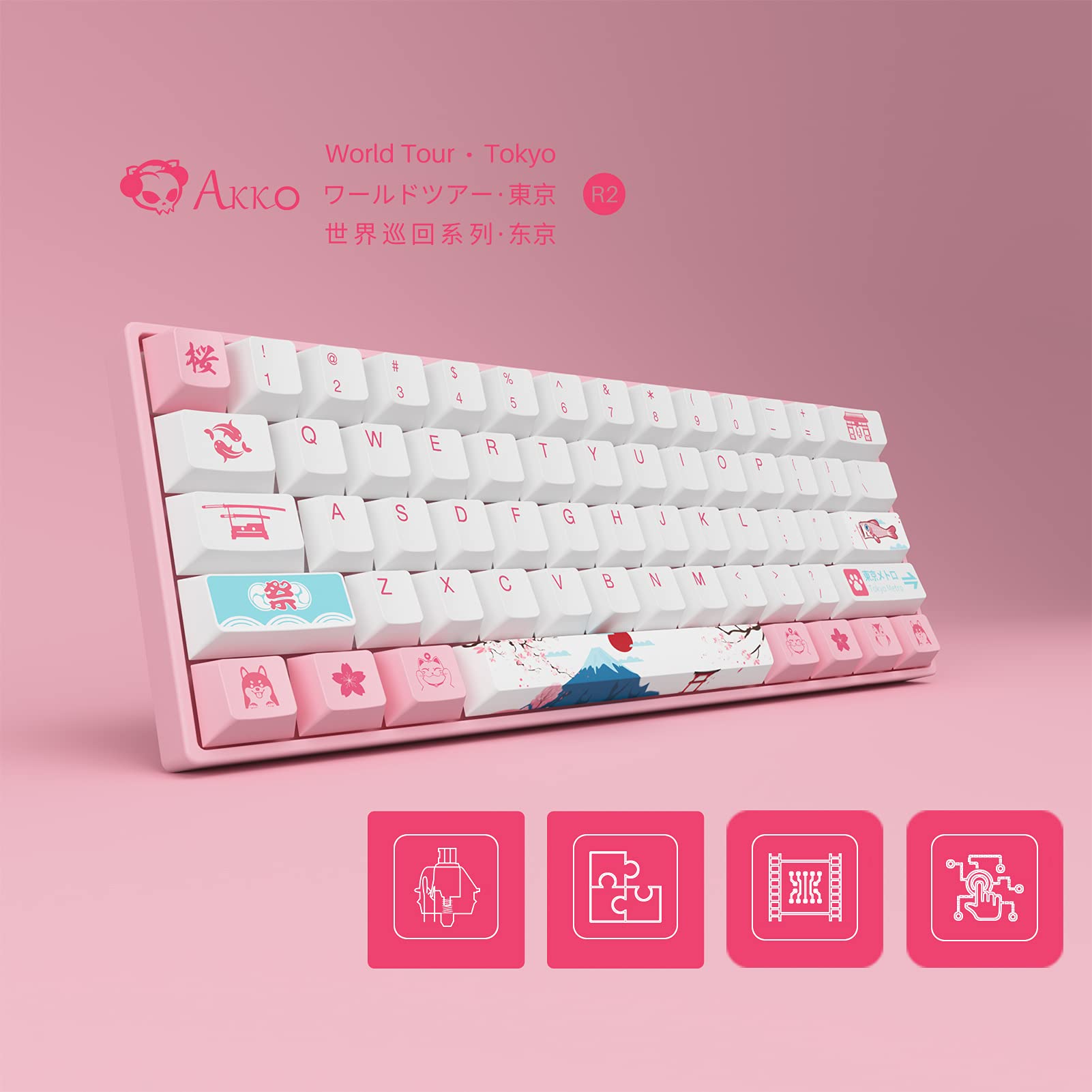 Amazon.com: Akko World Tour Tokyo 3061S 60% Pink Wired Mechanical