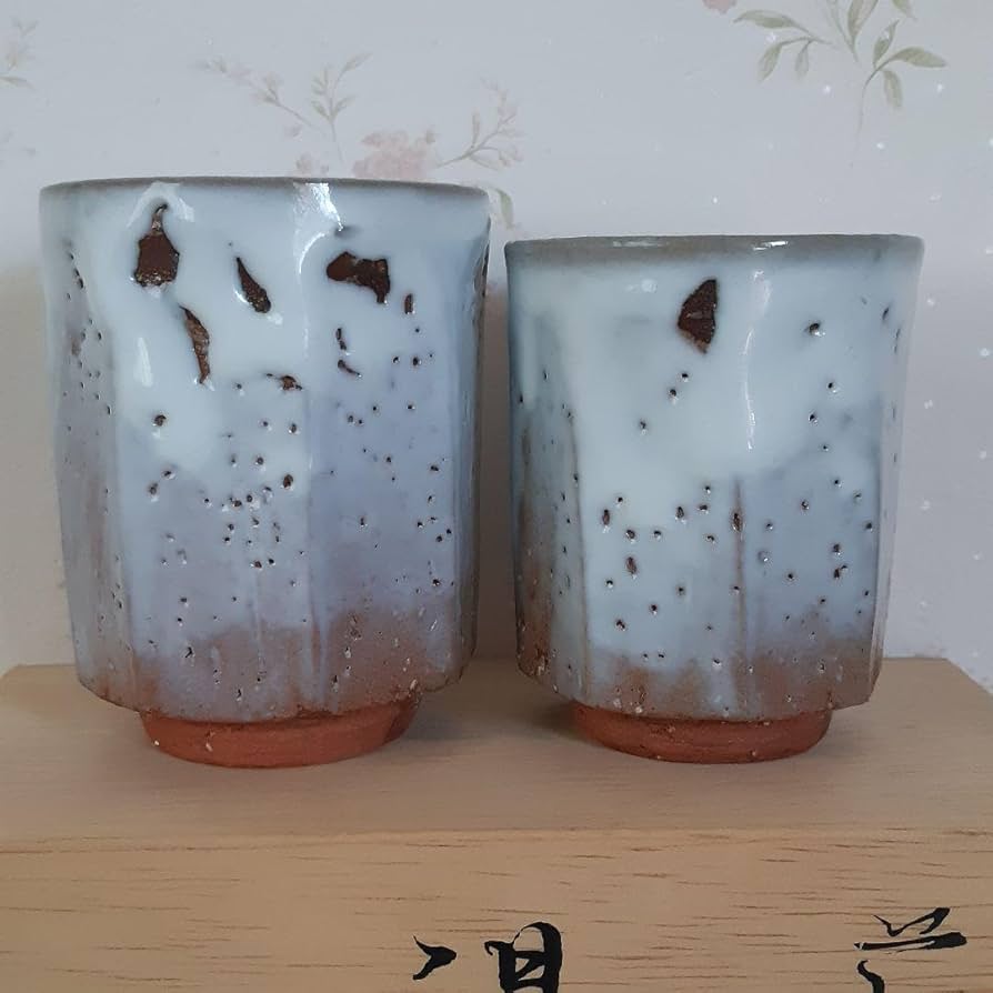 Amazon | 萩焼 北浜山 御台場窯 人間国宝 渋谷泥詩 組湯呑 白萩釉