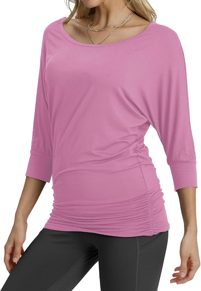 Match Women's 3/4 Sleeve Drape Top with Side Shirring (140 Dark