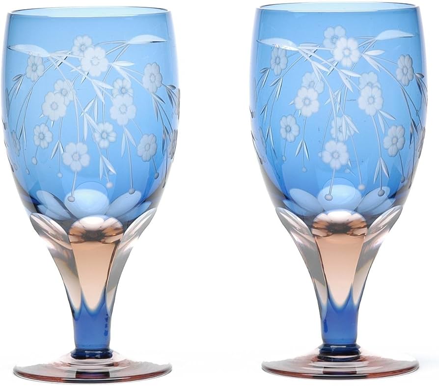 Amazon.co.jp: 江戸切子 硝子工房彩鳳 桜文様 足付ビール杯ペア M-64