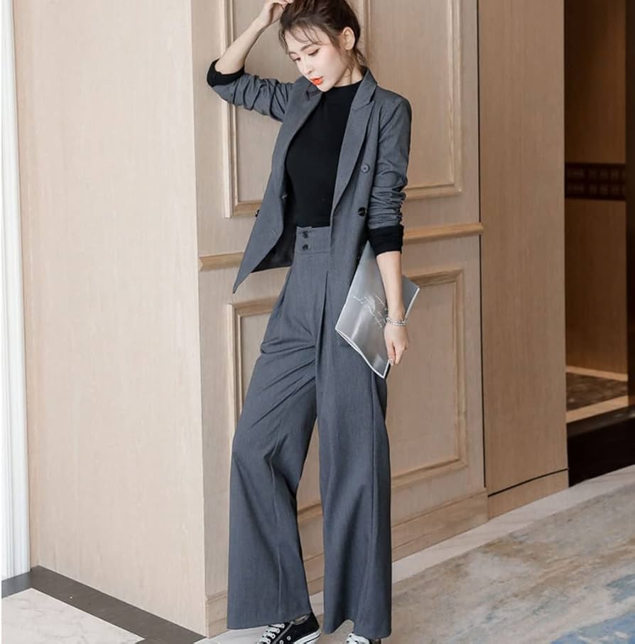 Amazon.co.jp: JJZXD ツーピースグレースーツ女性春と秋のポケット