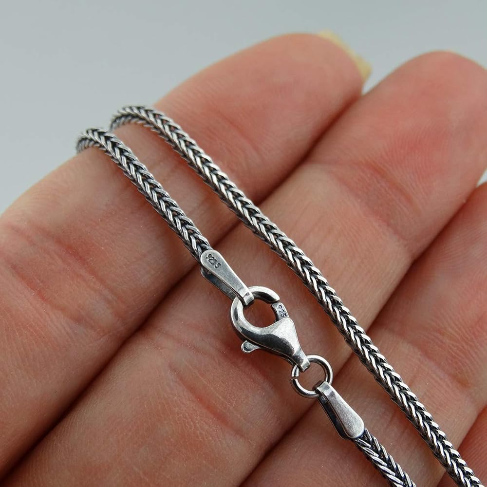 1.5mm Square Foxtail Chain, Oxidized Antique Finish, Sterling