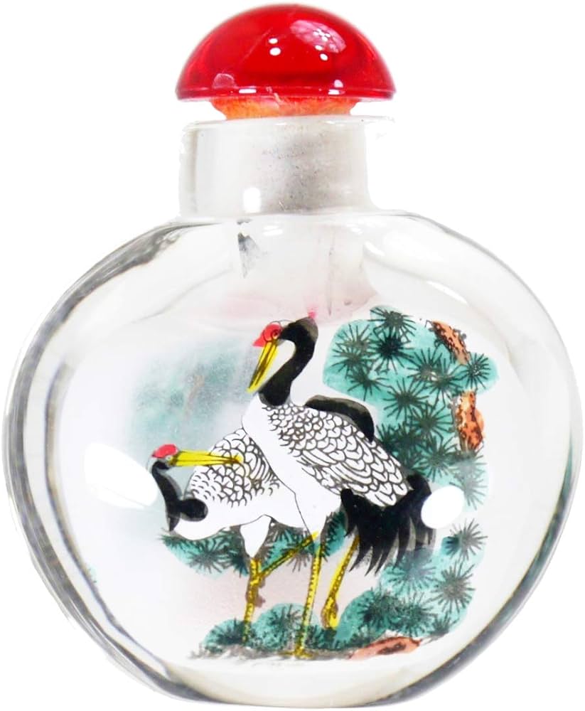 Amazon.co.jp: 鼻煙壺 (小) 鶴 中国伝統工芸品 内絵ガラス瓶 スナッフ