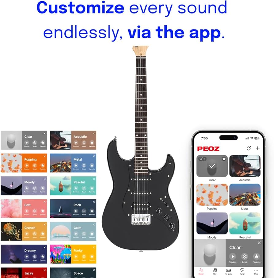 Amazon.com: PEOZ Electric Guitar, Smart Digital Guitar with 35