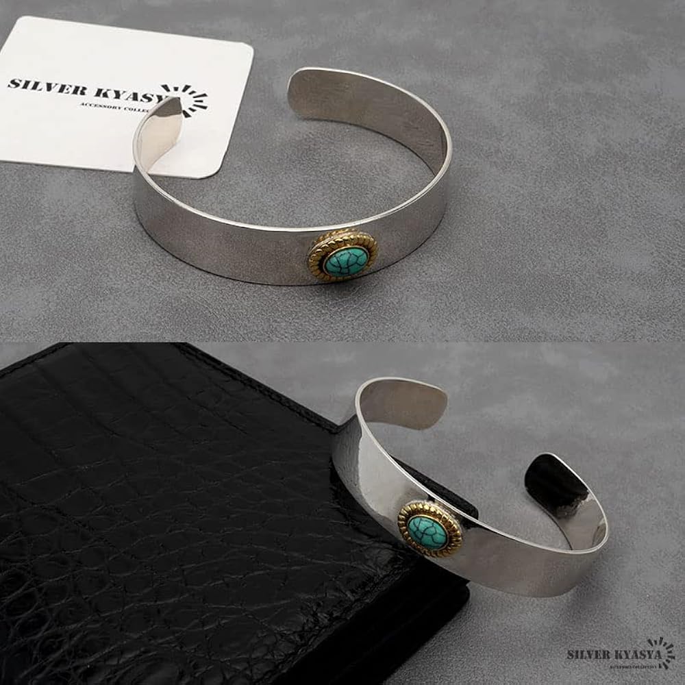 Amazon | [silver KYASYA]平打バングル ターコイズバングル シルバー