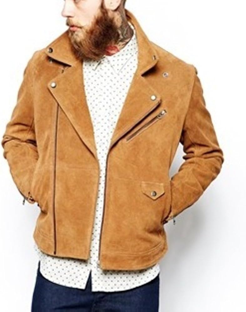 World of Leather Men's Yellow Lambskin Suede Biker Leather Jacket