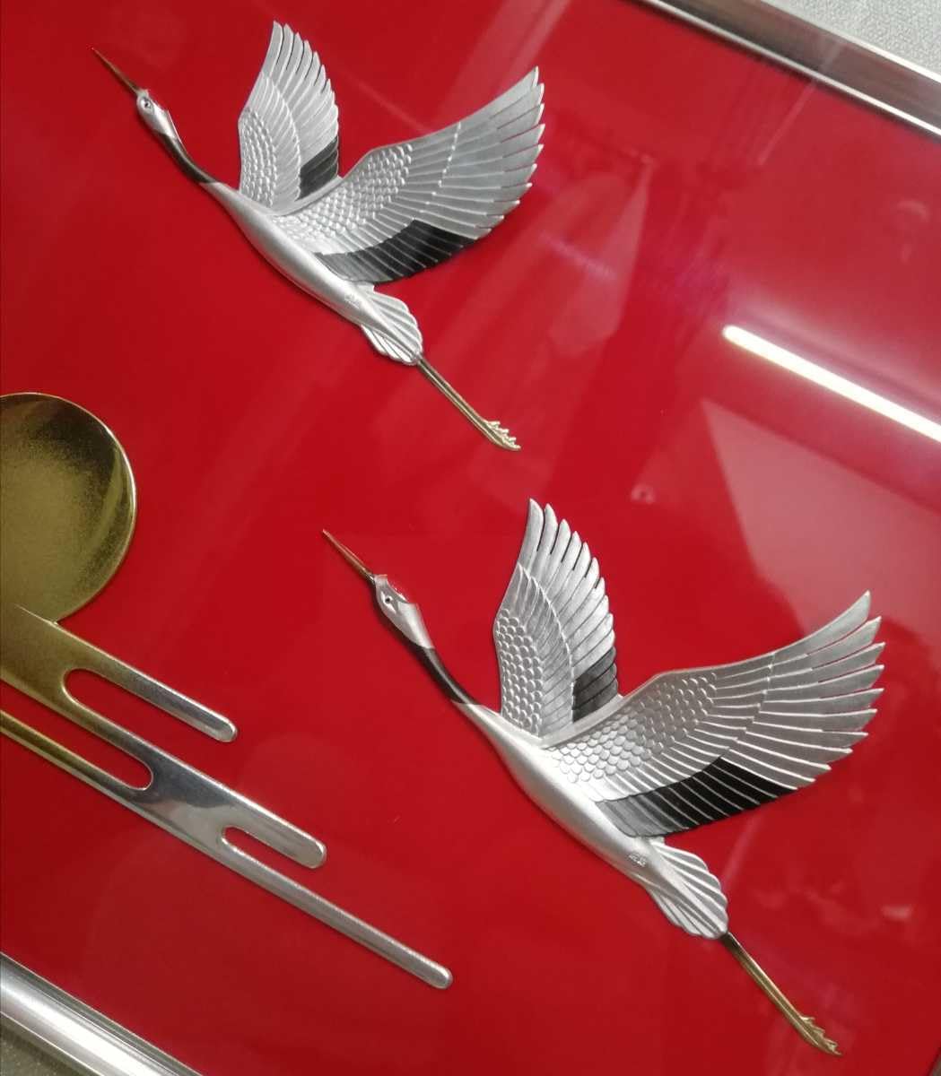 Amazon.co.jp: 関武比古 作 純銀製 シルバー999 鶴 日の出 レリーフ 額