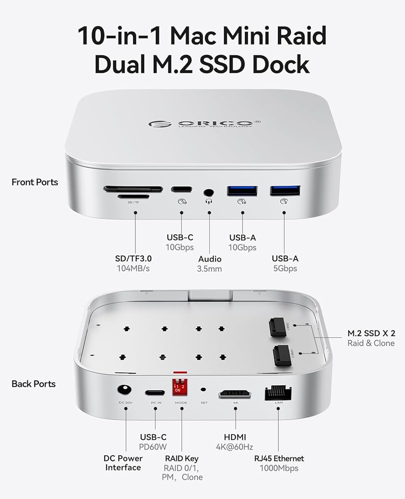 Amazon.com: ORICO MiniRaid 10-in-1 Docking Station with Dual-Bay M