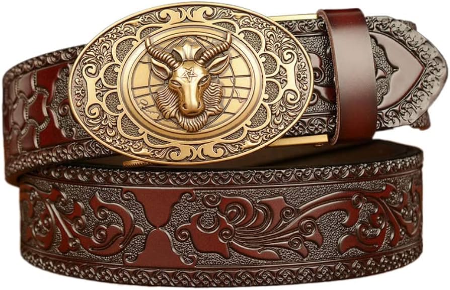 Amazon.co.jp: ン カービング柄 型押しレザー ベルト ウエスタン