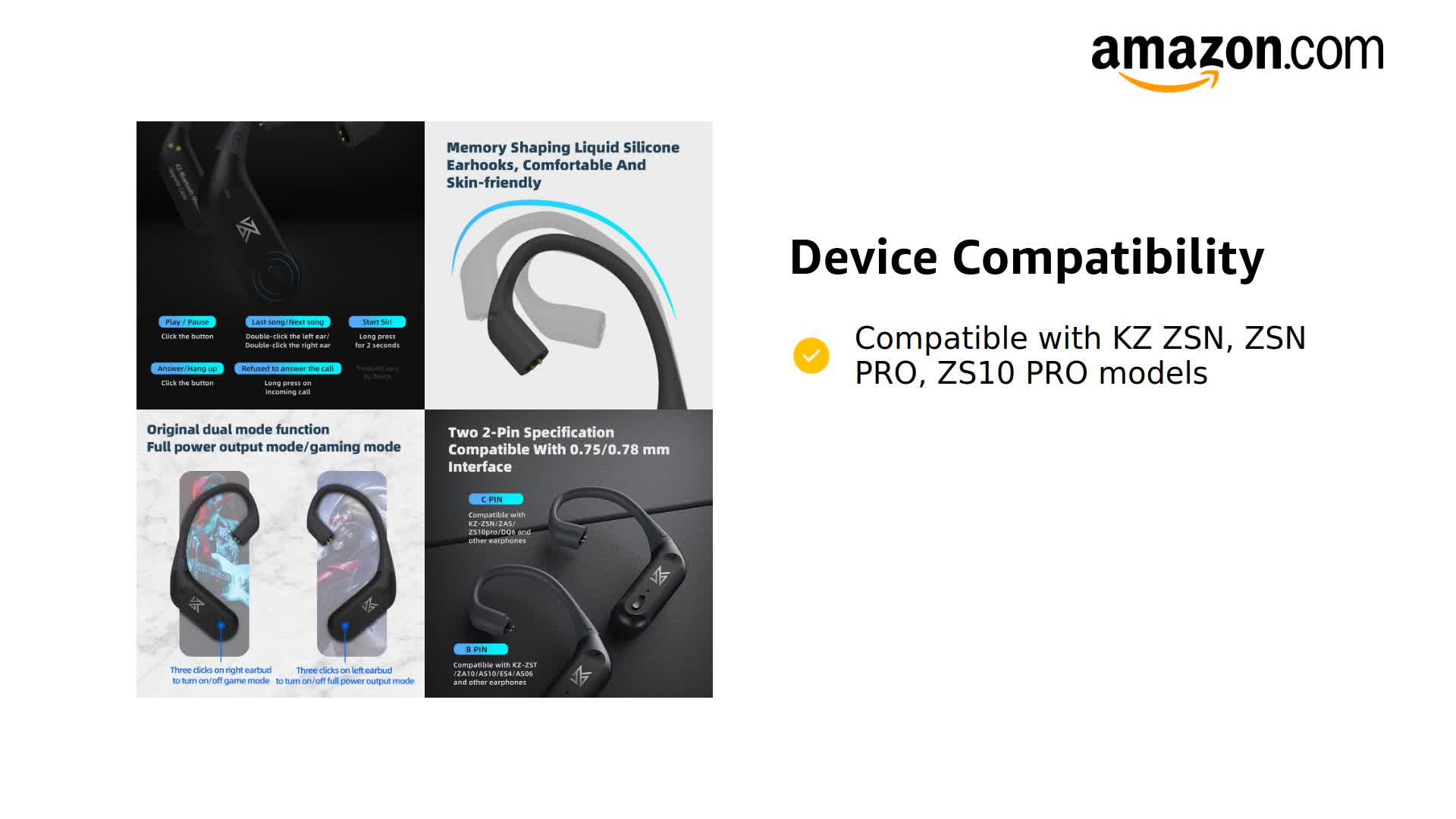 Amazon.com: KZ AZ09Pro Bluetooth V5.2 aptX/TWS + Earbuds Hook with