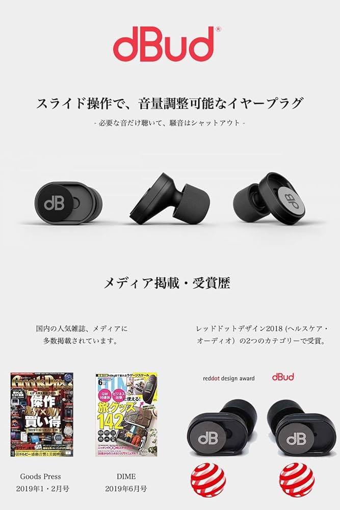 Amazon.co.jp: dBud 音量調整可能なイヤープラグ／耳栓【電池・充電