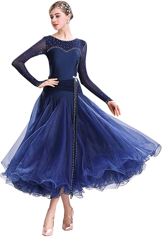 Amazon.co.jp: RIKOUZY 無地 社交ダンスドレス 肩出しの長袖 ワルツ