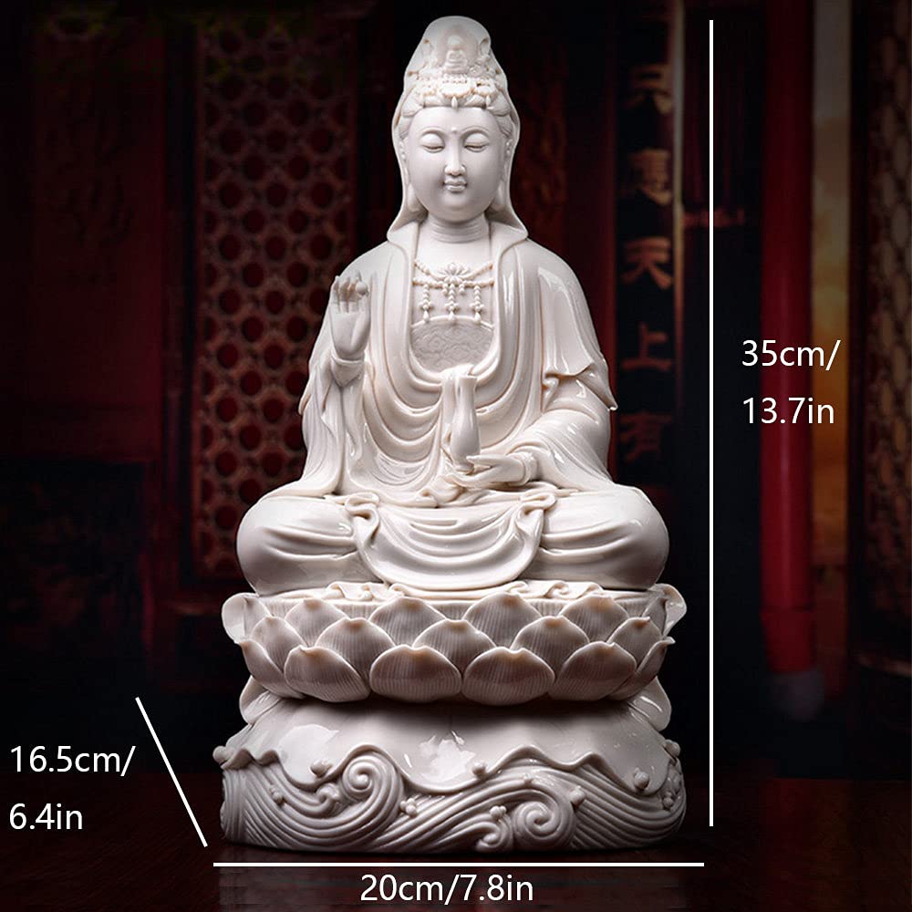 Amazon.co.jp: 白い磁器の彫刻観音、蓮南海観音菩薩像に座って観音菩薩