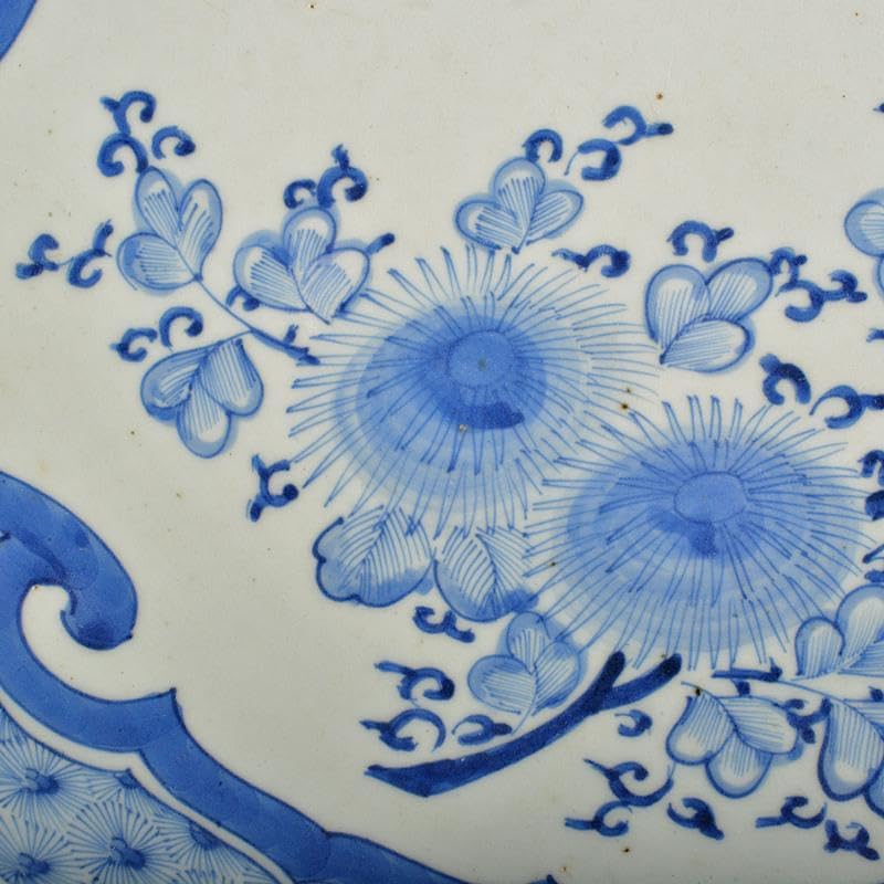 伊万里焼 古伊万里 成化年製款 染付 花蝶文 輪花皿 大皿 V R5965B