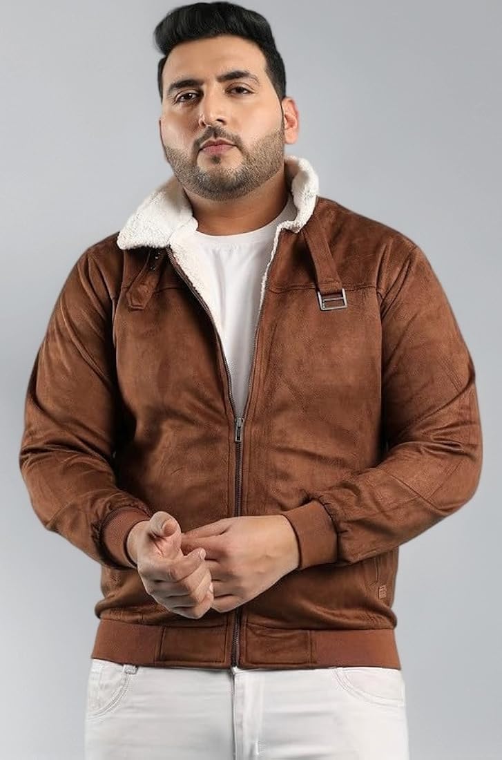 Buy Instafab Plus Men's Brown Zip-Front Jacket With Fleece Detail