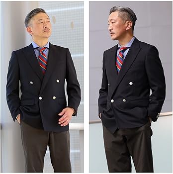 Amazon.co.jp: [NEVEREND] ブレザー メンズ ダブル ウール 紺ブレ
