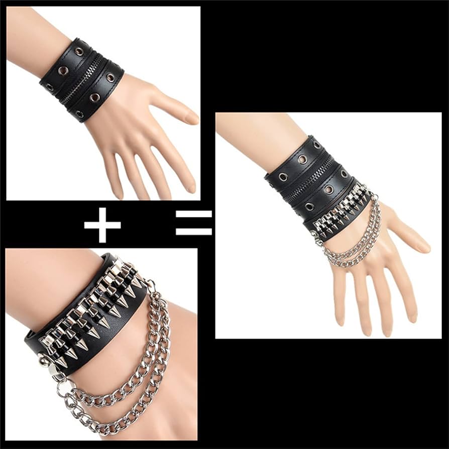 Amazon.co.jp: パンクレザーブレスレット パンク誇張ワイドレザー