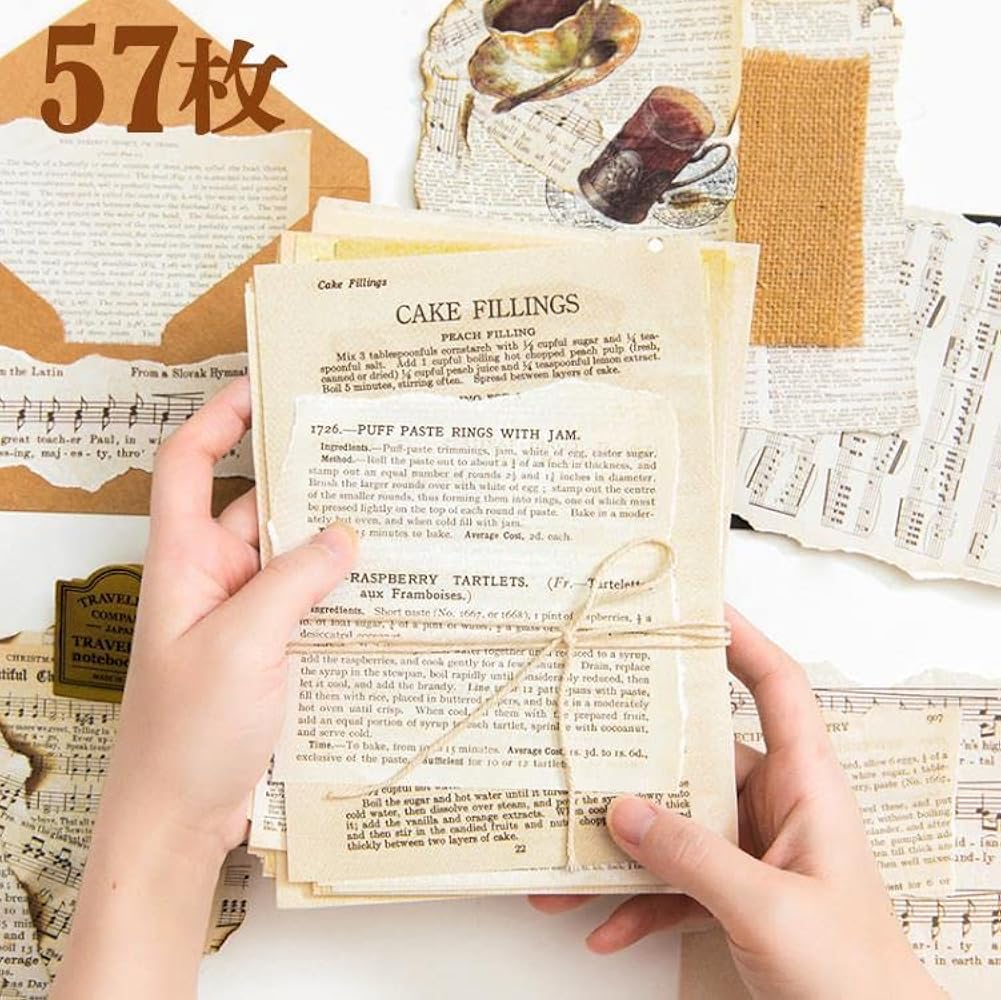 Amazon.co.jp: 英字 英語 ヴィンテージ 素材ペーパー 素材紙 ◇57枚 全