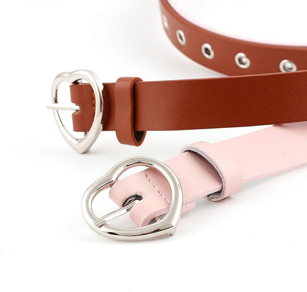 Heart-shaped Leather Belt for Girls Women with Metal Buckle