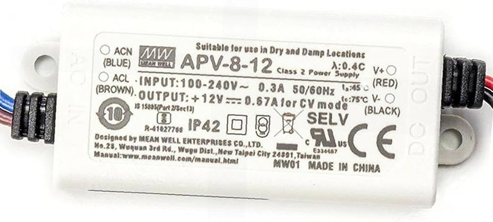Mean Well APV-8-12 AC-DC Single Output LED Driver, Constant