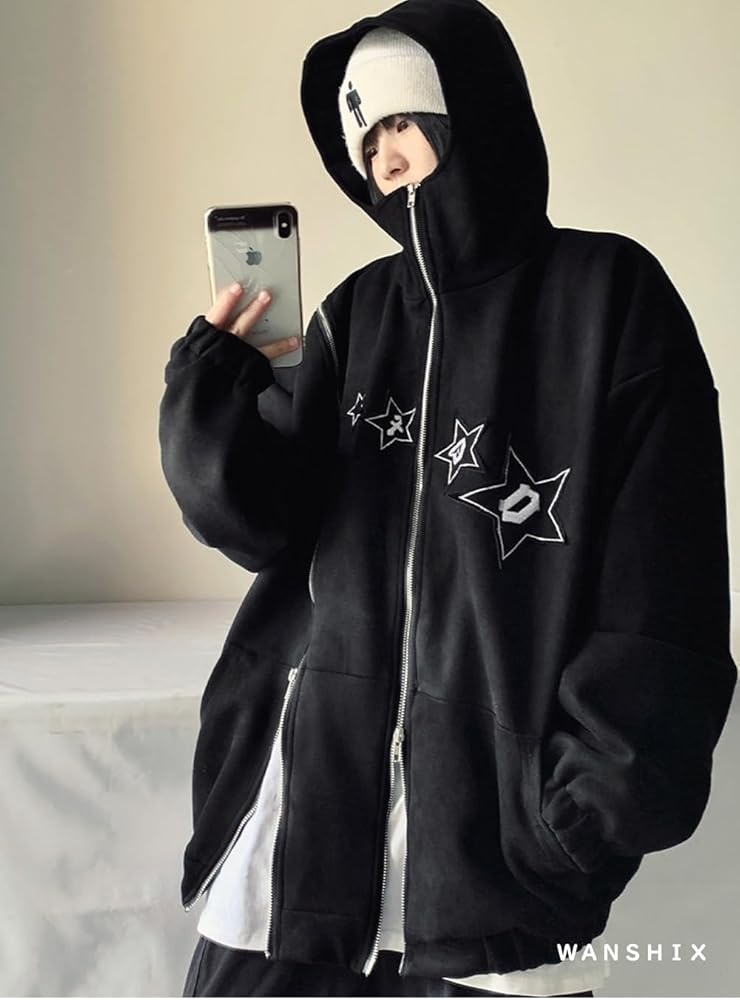 Amazon.co.jp: [WANSHIX] ジップパーカー 黒 フード付き