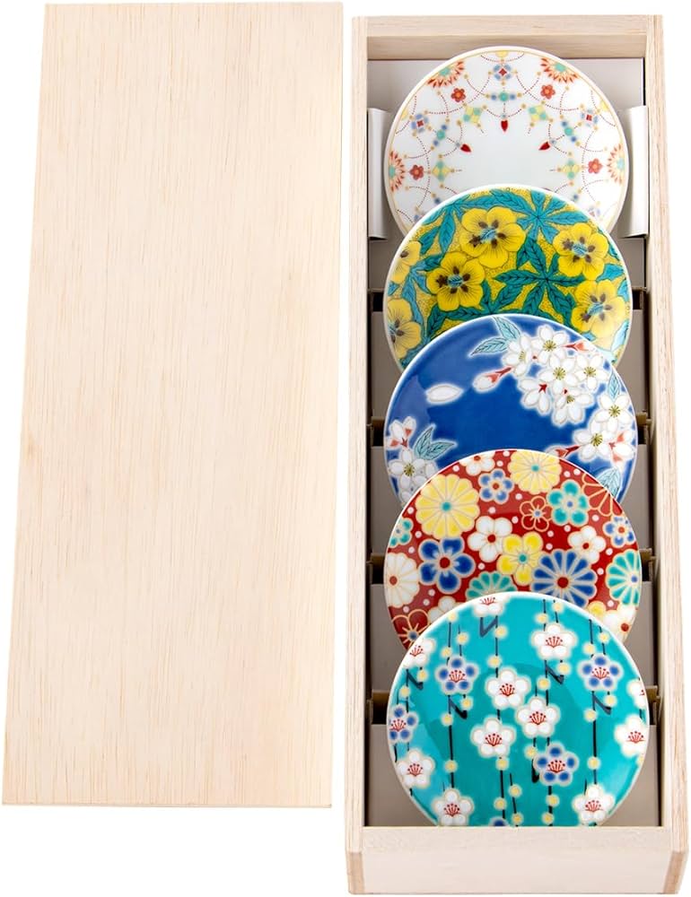 Amazon | 九谷焼 縁起豆皿 (縁起花) 小皿 花柄 絵皿 5枚セット 木