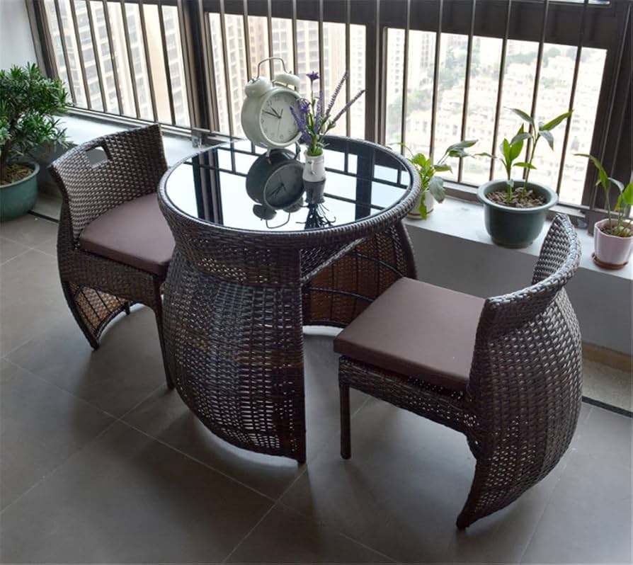 Amazon｜ラタン調 テーブル チェアー 3点セット ガーデンテーブル