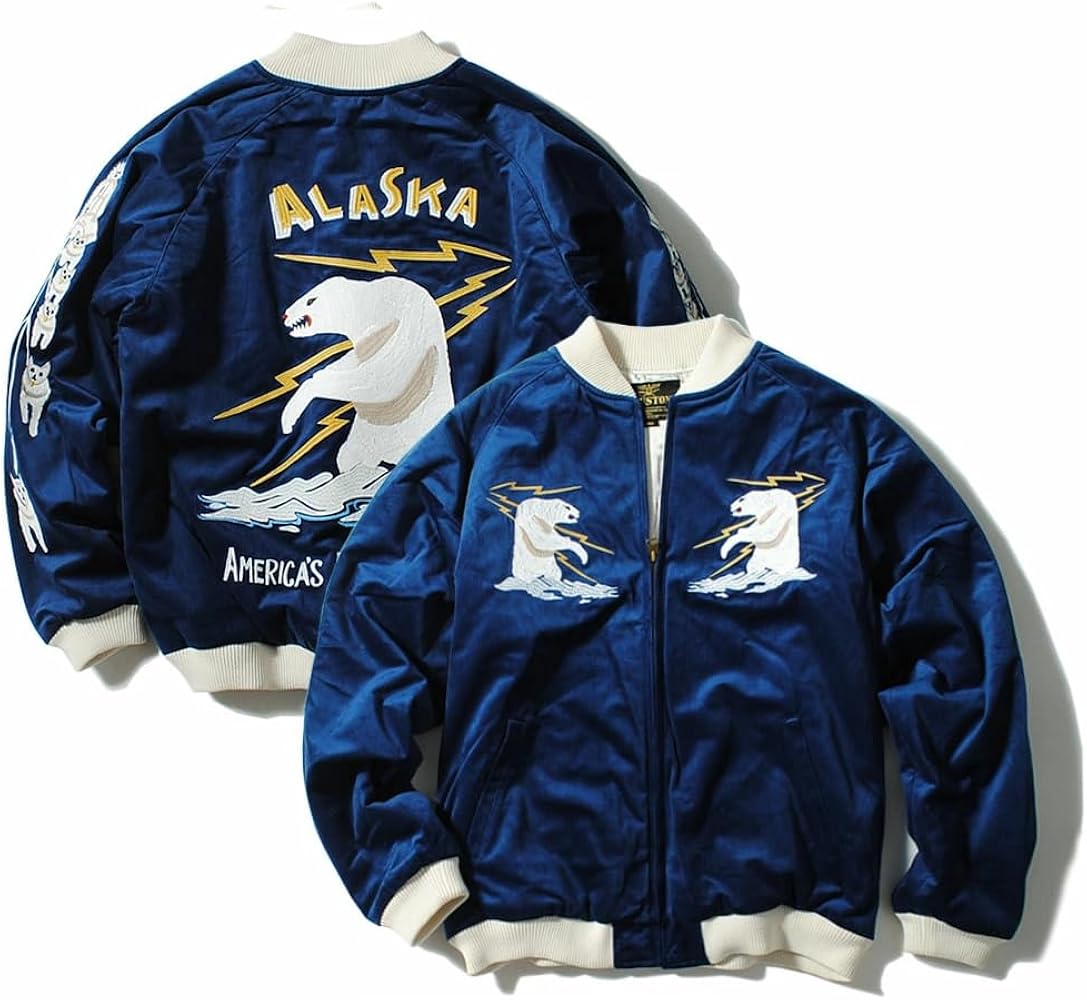 Amazon | [ヒューストン] スカジャン アラスカ 刺繍 ベロア メンズ