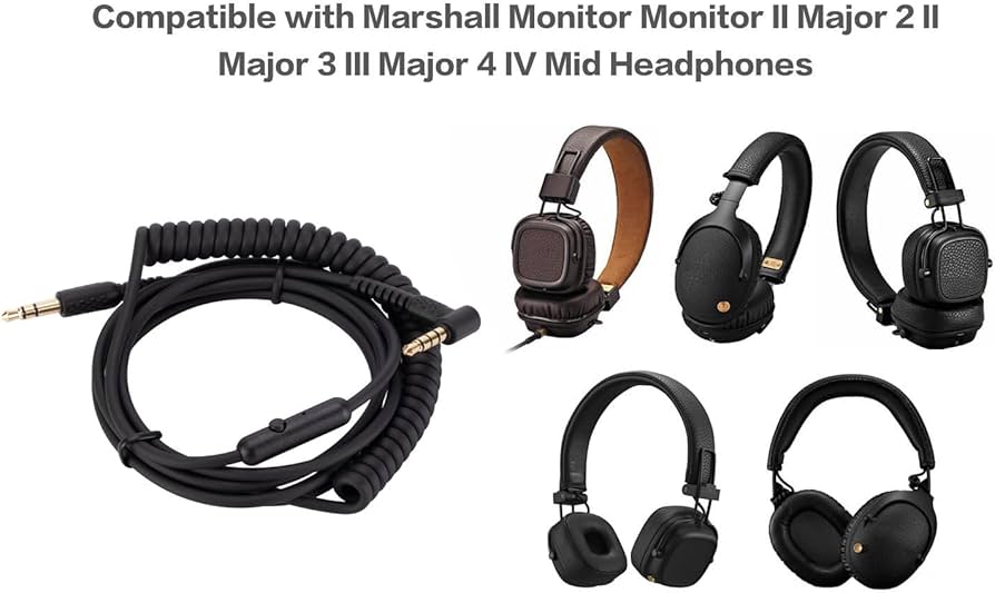 Amazon | Marshallヘッドフォン用交換用オーディオケーブル、モニター