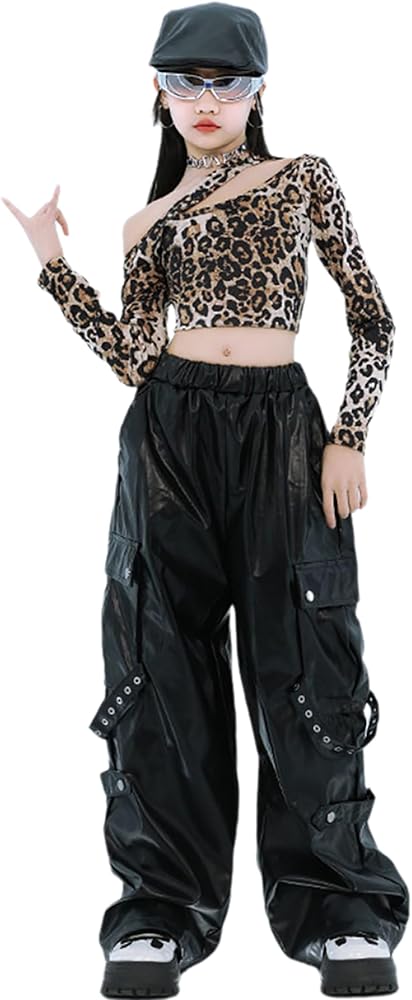 Amazon.co.jp: [FLASHOON] ダンス衣装 キッズ 黒 ヒョウ柄