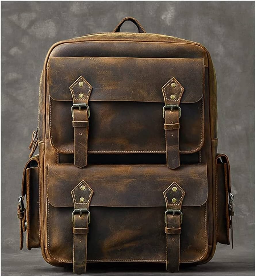 Amazon.co.jp: ビンテージ レザー バックパック 100% レザー バック