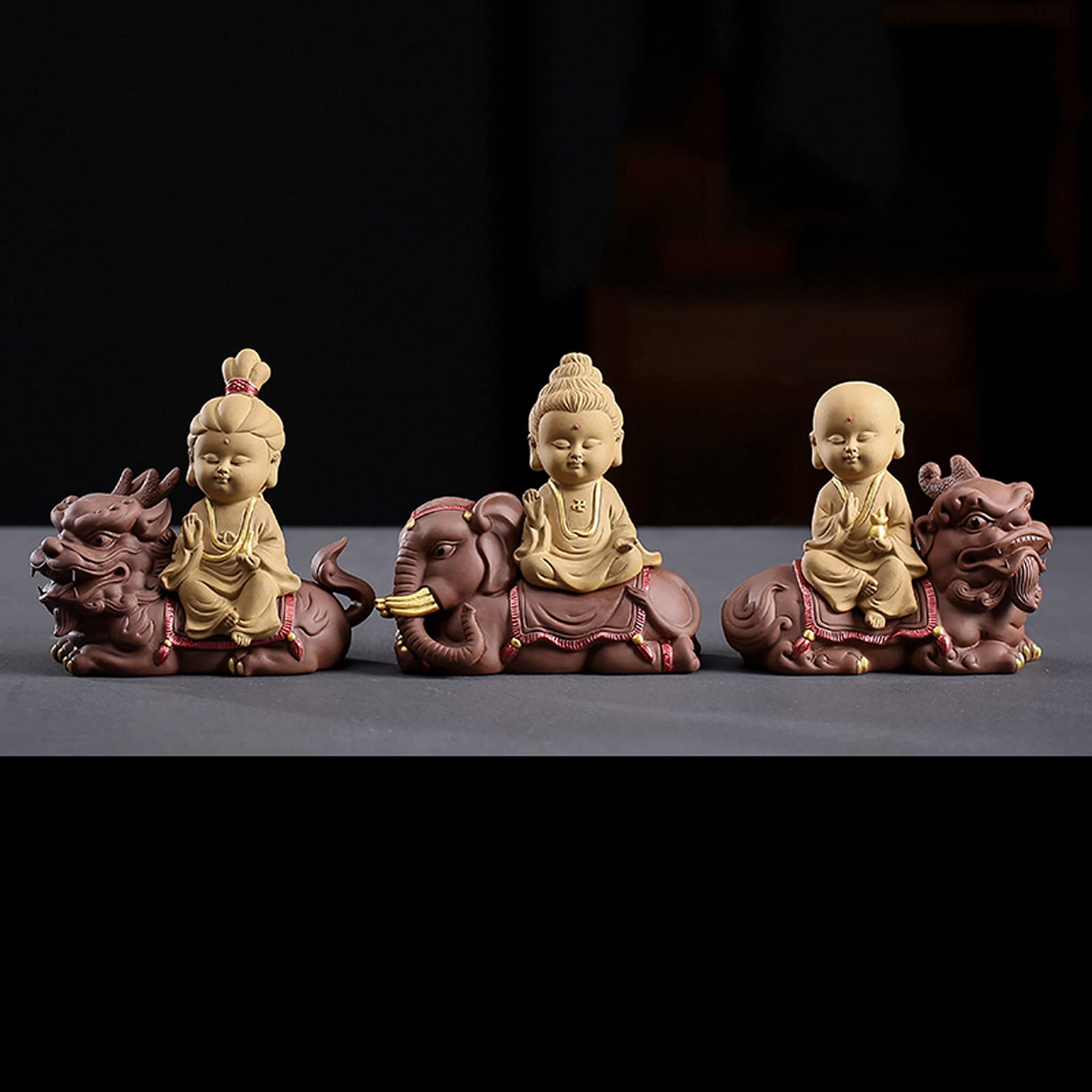 Amazon｜陶器製 ミニチュア仏像 紫砂 茶具置物 13cm【娑婆三聖:阿弥陀