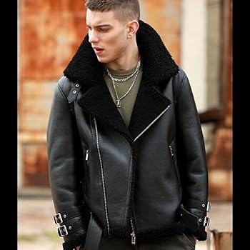 Amazon | [Denny&Dora] メンズ ブラック ムートン ジャケット メンズ