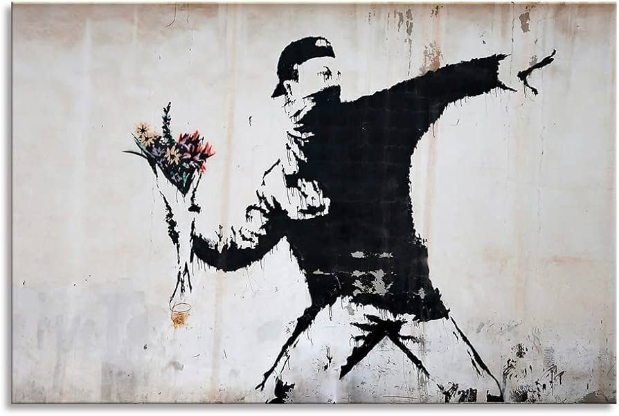 Amazon.co.jp: WOWTAC バンクシー 花束を投げる男 アートパネル 1枚