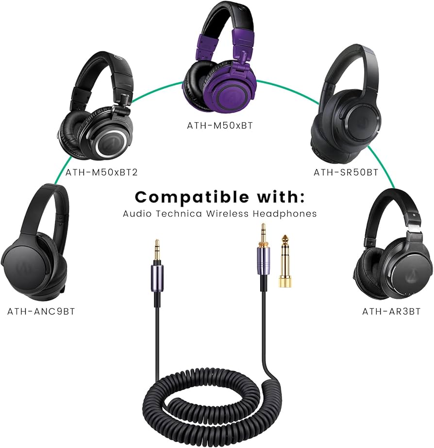 Amazon.com: ATH-M50xBT Cable, Coiled Aux Cord Replacement for