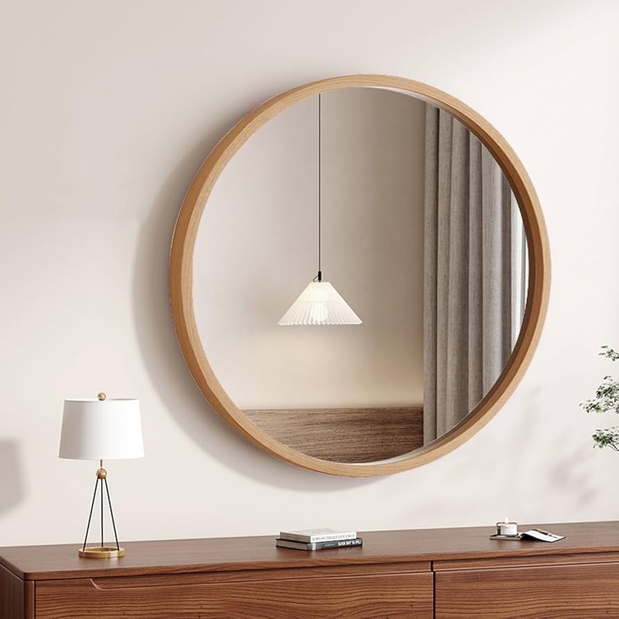 Amazon.co.jp: 丸鏡 天然木製 壁掛けミラー 直径 35cm 45cm 60cm