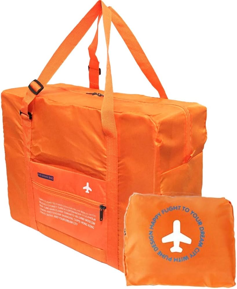 Amazon | 折りたたみトラベルバッグ 大容量 (収納ポーチ(ALLオレンジ
