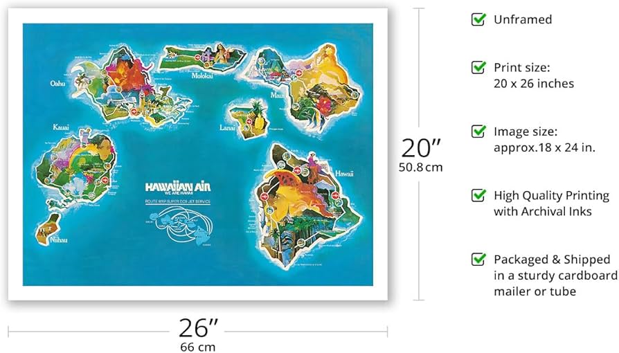 Amazon.co.jp: ハワイ島、飛行ルートマップ - ハワイアン航空