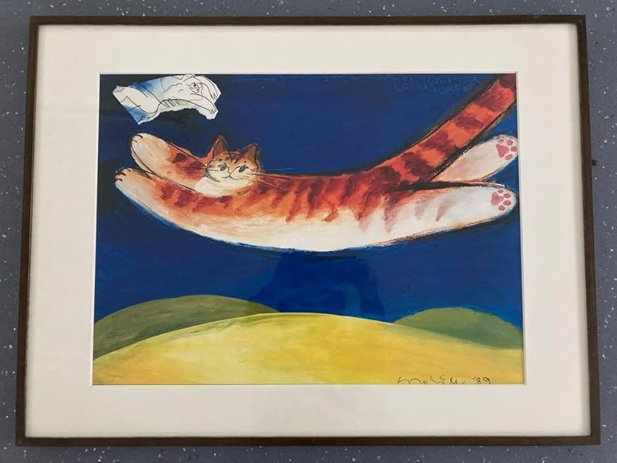 Amazon.co.jp: 楽天的な猫とカリフォルニアの風景 アートポスター