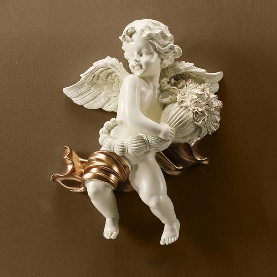 Amazon.co.jp: 子供天使キューピッド壁掛け彫刻、花ケルビム庭の彫像