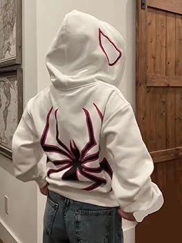 Obenie Y2k Spider Print Hoodies Hip Hop Zipper Long Sleeve Jacket