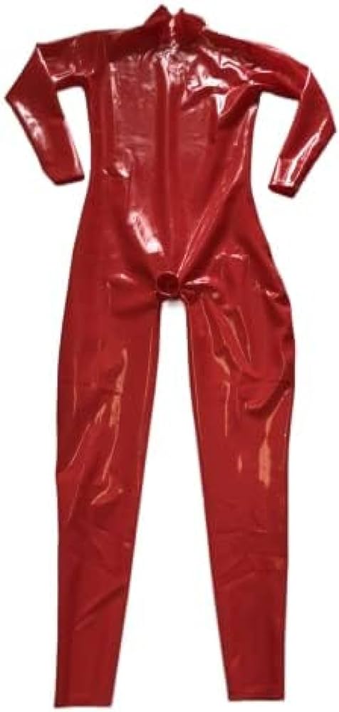 Amazon | 赤いラテックスキャットスーツラバーボディスーツネック
