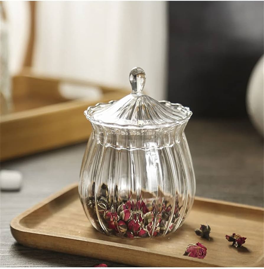 Amazon｜gannbarou ガラス製 小物入れ コットンポット シュガーポット